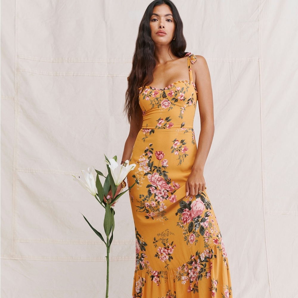 Reformation Jasen Dress in Yellow Floral (Angelica) Petites Size 8P